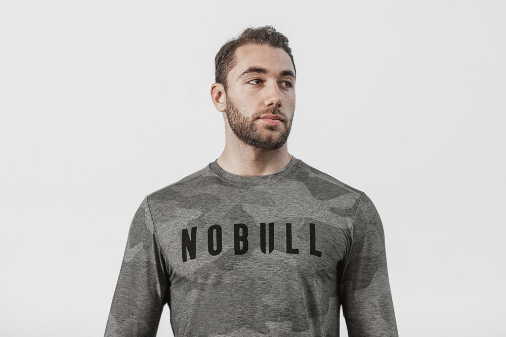 NOBULL Men's Long Sleeve Tee - Grey Camo - Ireland (7531TBRXK)